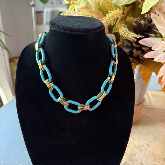 Michael Kors Michael Kors Chunky Gold & Blue Chainlink Toggle Necklace - Picture 3 of 7